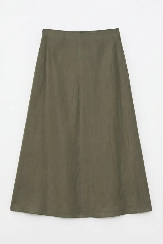 Bayan Haki %100 Keten Volanlı Midi  Etek - BSL