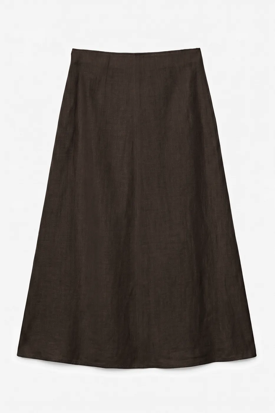 Bayan Kahverengi %100 Keten Volanlı Midi  Etek