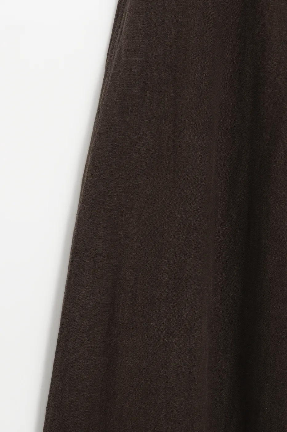Bayan Kahverengi %100 Keten Volanlı Midi  Etek