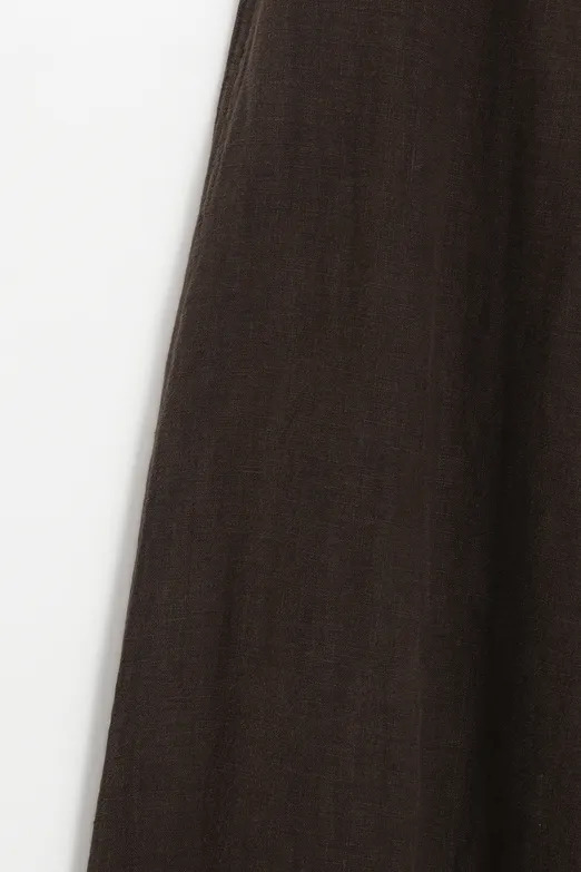 Bayan Kahverengi %100 Keten Volanlı Midi Etek - BSL