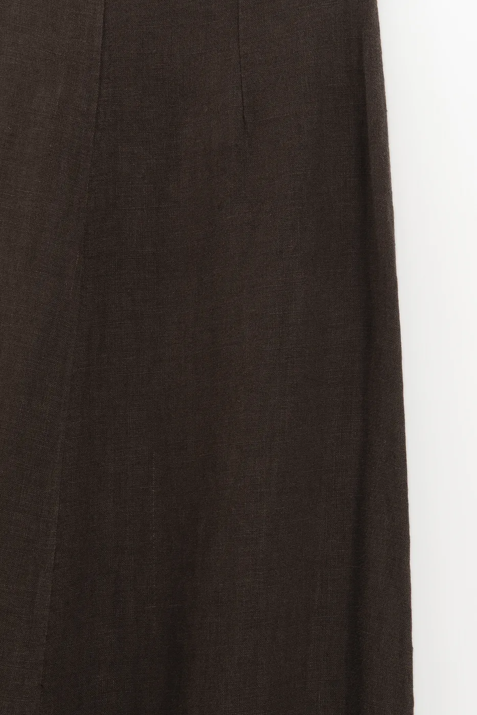 Bayan Kahverengi %100 Keten Volanlı Midi  Etek