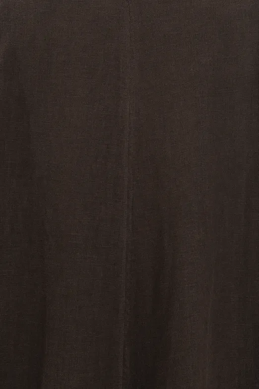 Bayan Kahverengi %100 Keten Volanlı Midi Etek - BSL