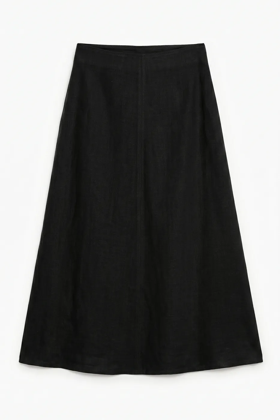 Bayan Siyah %100 Keten Volanlı Midi  Etek