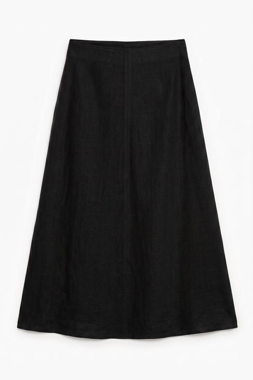 %100 Keten Volanlı Midi  Etek