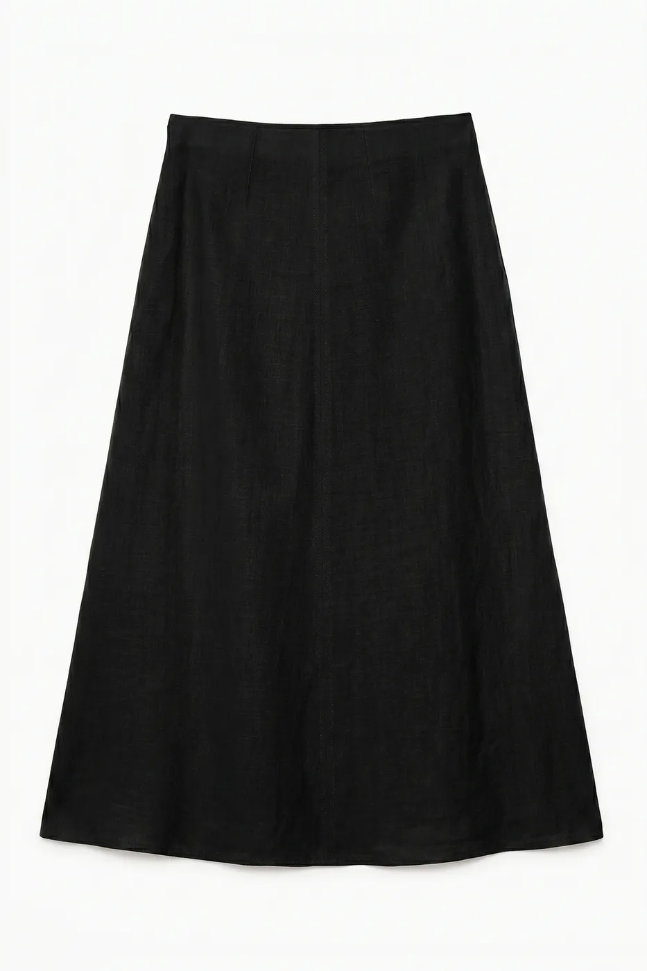 Bayan Siyah %100 Keten Volanlı Midi  Etek