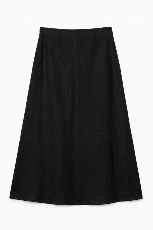 %100 Keten Volanlı Midi  Etek