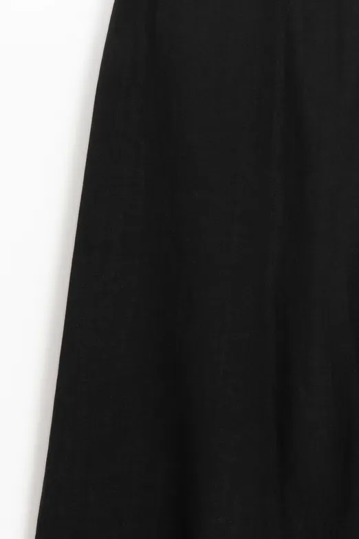 Bayan Siyah %100 Keten Volanlı Midi  Etek - BSL