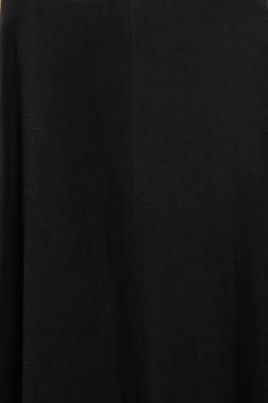 Bayan Siyah %100 Keten Volanlı Midi  Etek - BSL