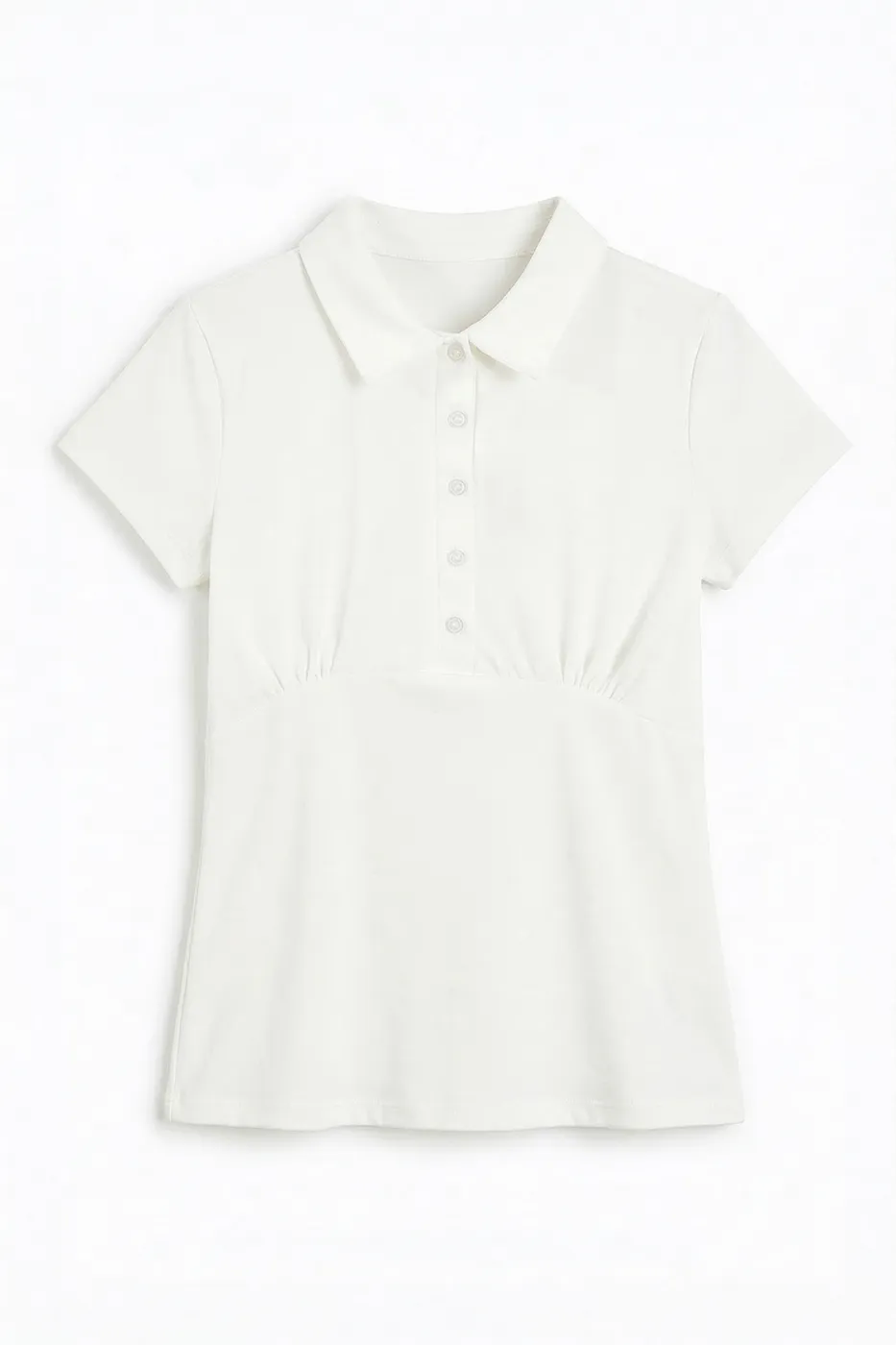 Bayan Beyaz Pola Yakalı Top