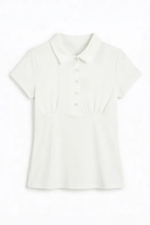 Bayan Beyaz Pola Yakalı Top - BSL