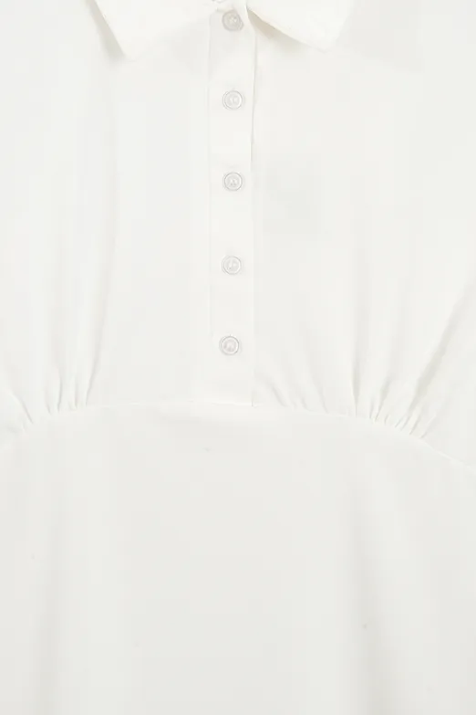 Bayan Beyaz Pola Yakalı Top - BSL