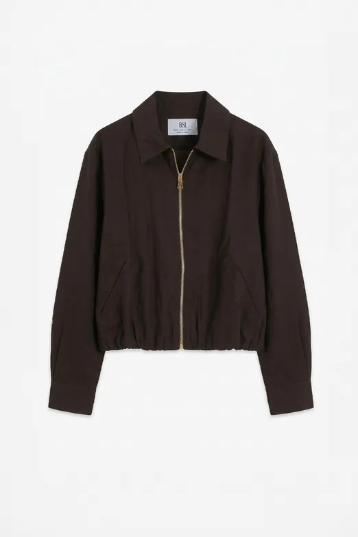 Bayan Kahverengi Tencel Metal Fermuarlı Astarlı Mont Ceket - BSL