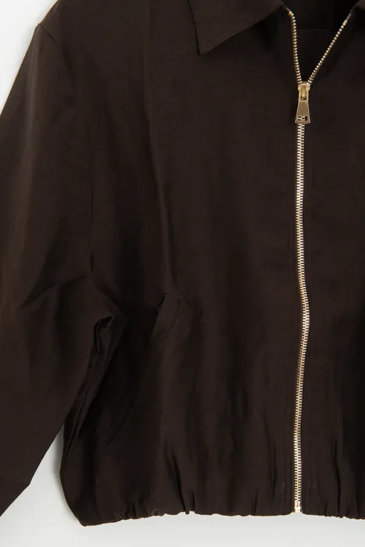 Bayan Kahverengi Tencel Metal Fermuarlı Astarlı Mont Ceket - BSL