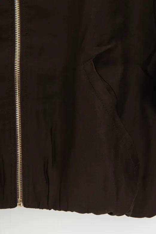 Bayan Kahverengi Tencel Metal Fermuarlı Astarlı Mont Ceket - BSL