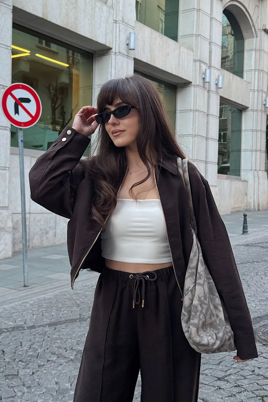 Bayan Kahverengi Tencel Metal Fermuarlı Astarlı Mont Ceket