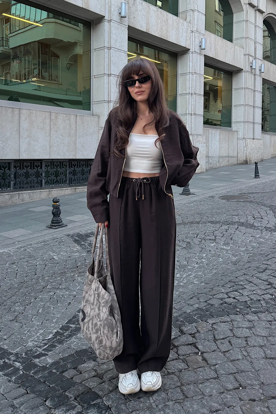 Bayan Kahverengi Tencel Bol Pantolon