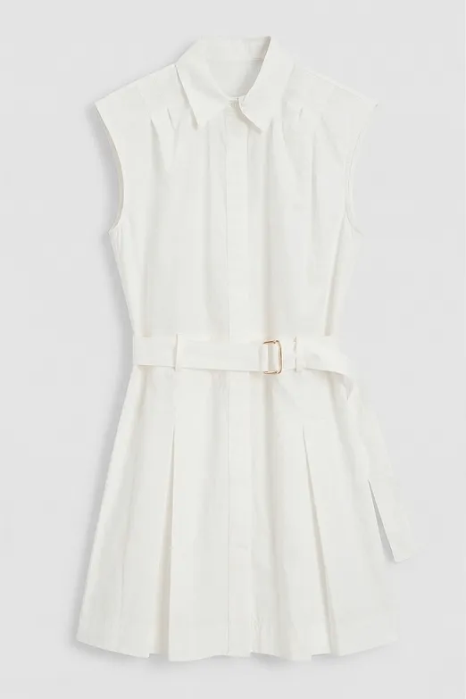 Bayan Ekru %100 Cotton Pileli Mini Gömlek Elbise - BSL