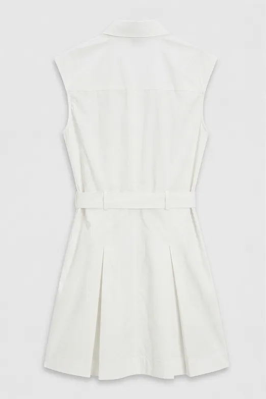 Bayan Ekru %100 Cotton Pileli Mini Gömlek Elbise - BSL