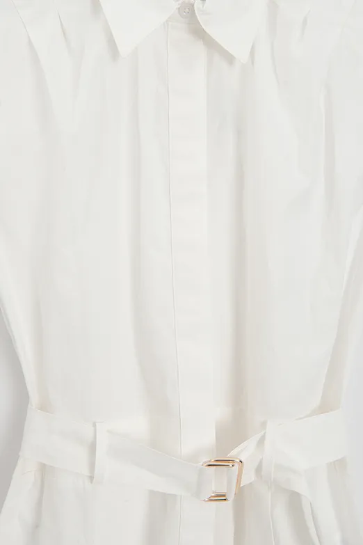 Bayan Ekru %100 Cotton Pileli Mini Gömlek Elbise - BSL