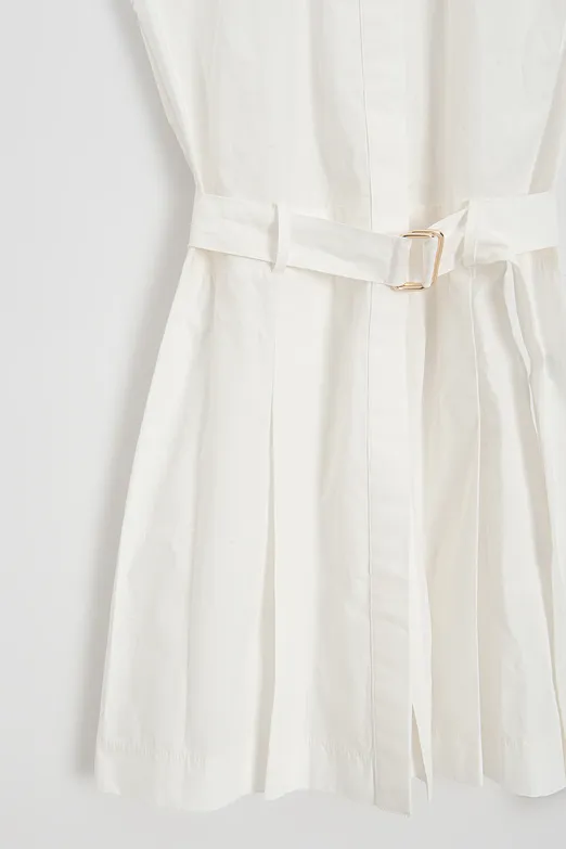 Bayan Ekru %100 Cotton Pileli Mini Gömlek Elbise - BSL