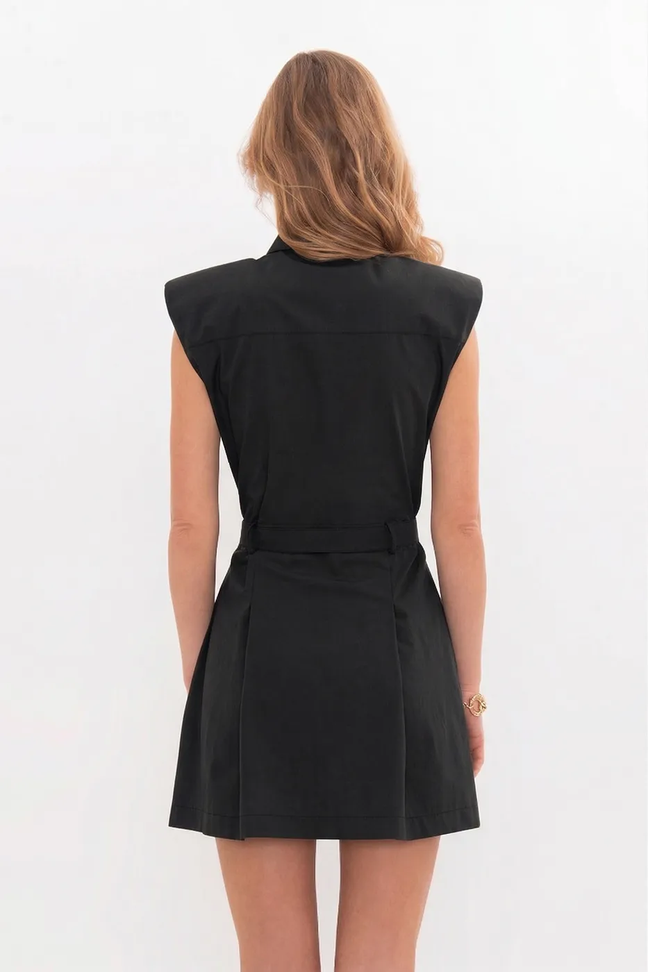 Bayan Siyah %100 Cotton Pileli Mini Gömlek Elbise