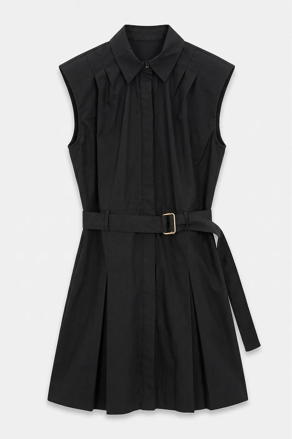 Bayan Siyah %100 Cotton Pileli Mini Gömlek Elbise