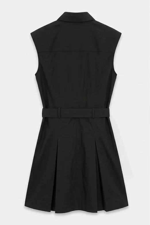 Bayan Siyah %100 Cotton Pileli Mini Gömlek Elbise - BSL