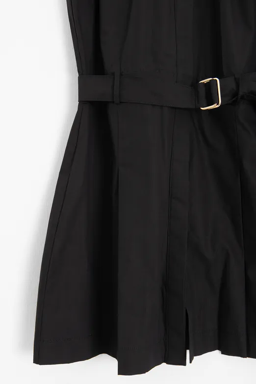 Bayan Siyah %100 Cotton Pileli Mini Gömlek Elbise - BSL