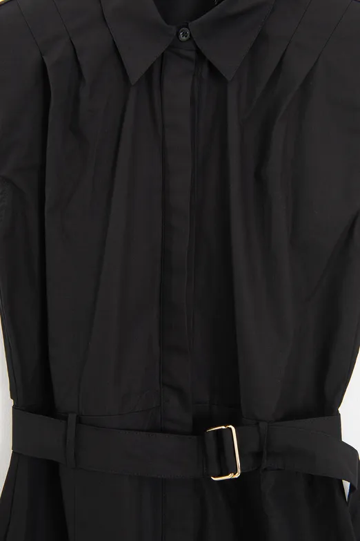 Bayan Siyah %100 Cotton Pileli Mini Gömlek Elbise - BSL