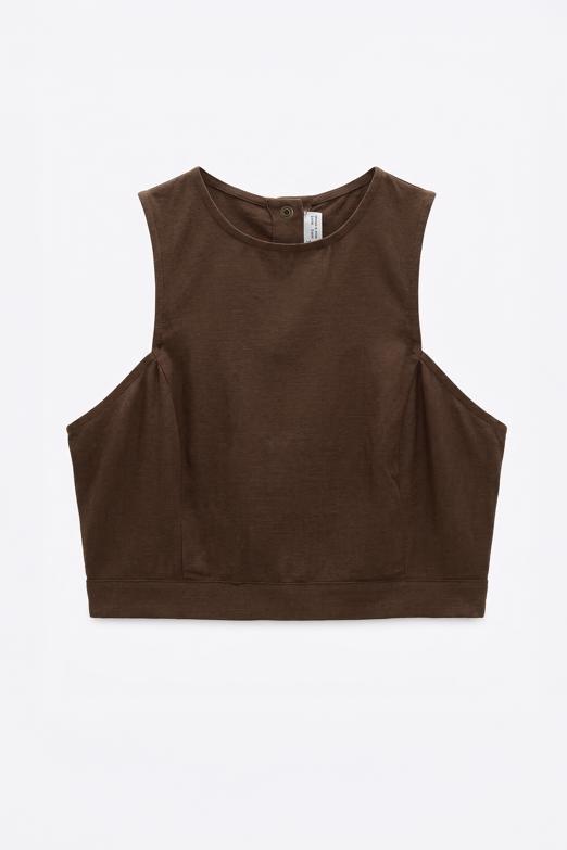 Bayan  Keten Çıtçıt Kapama Crop Bluz