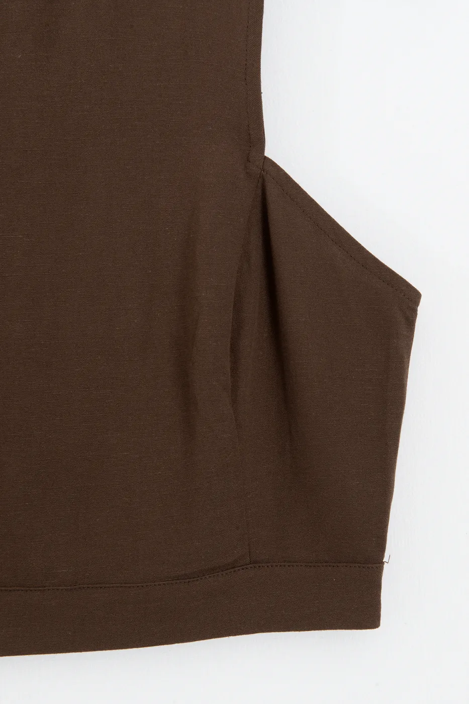 Bayan Kahverengi Keten Çıtçıt Kapama Crop Bluz