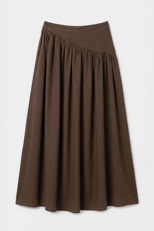 Bayan  Keten Korsajlı Büzgülü Midi Etek