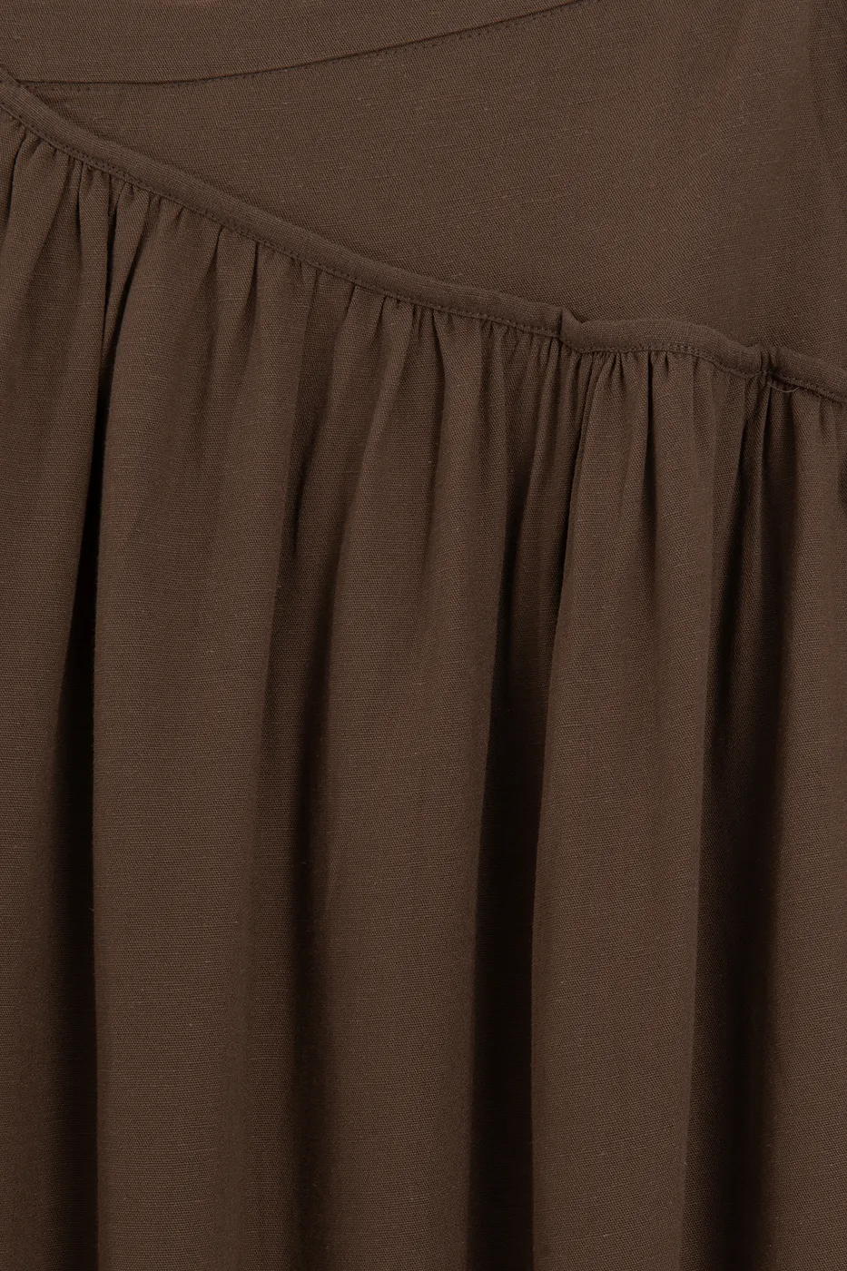 Bayan Kahverengi Keten Korsajlı Büzgülü Midi Etek
