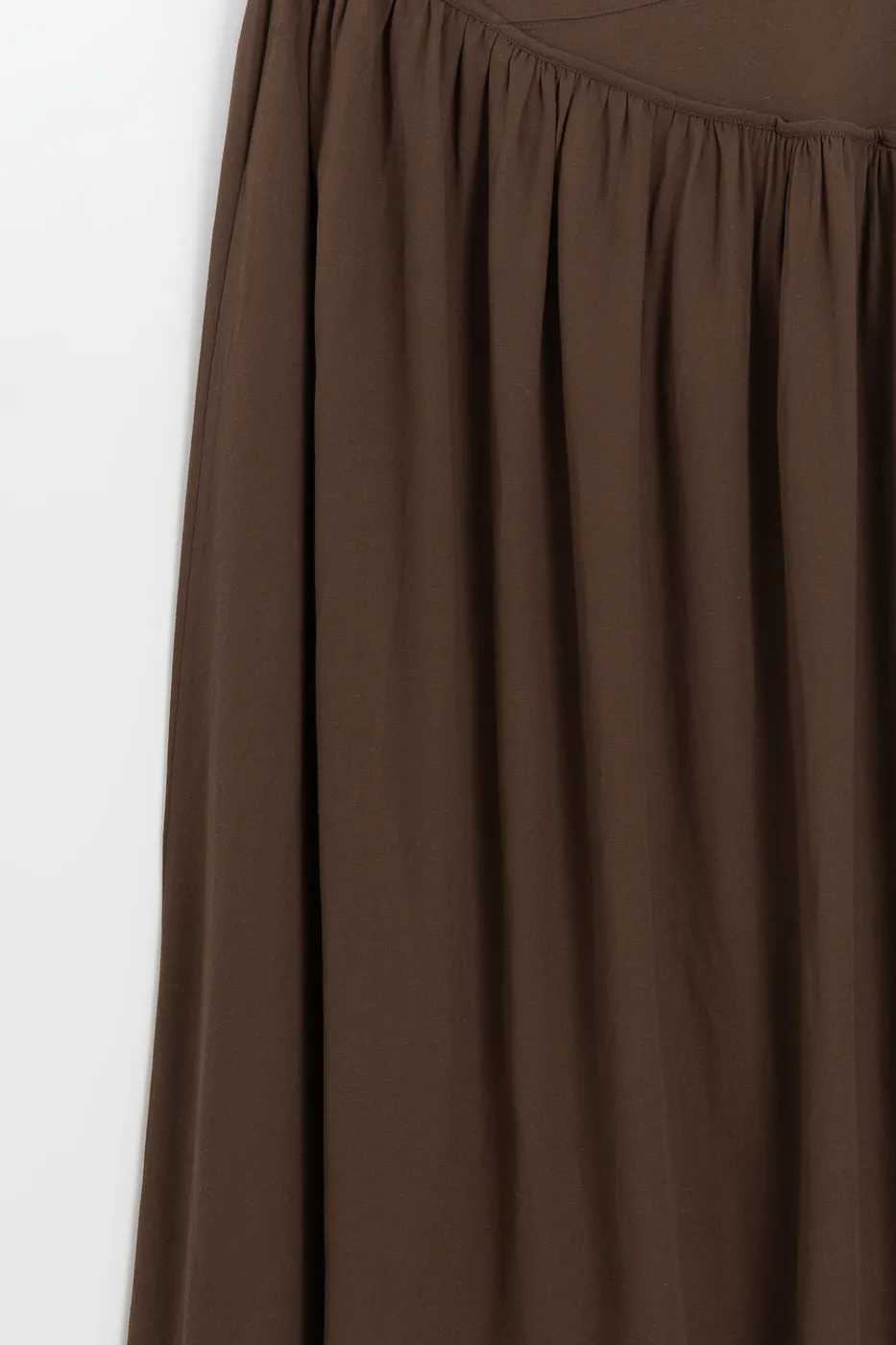 Bayan Kahverengi Keten Korsajlı Büzgülü Midi Etek