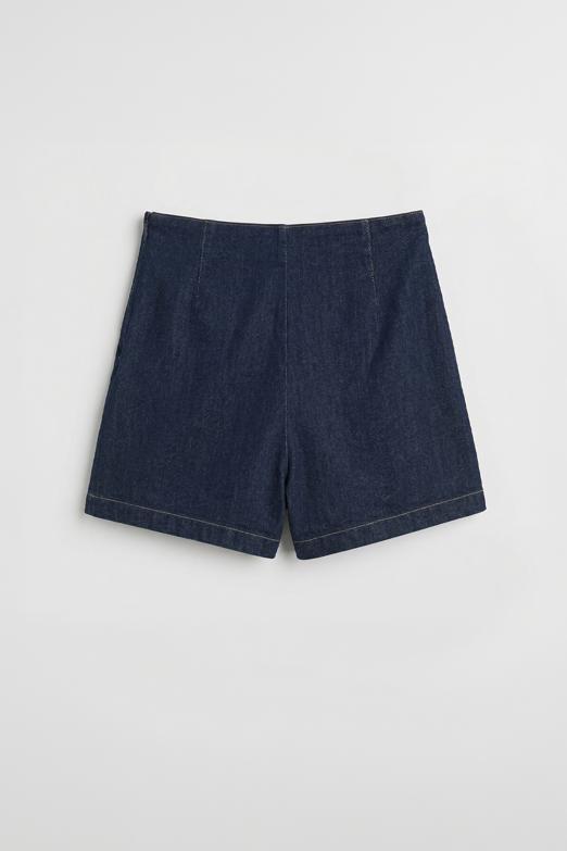 Düğme Detaylı Mini Denim Şort Etek