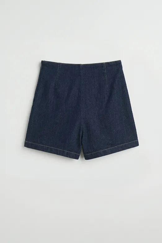 Bayan Mavi Düğme Detaylı Mini Denim Şort Etek - BSL