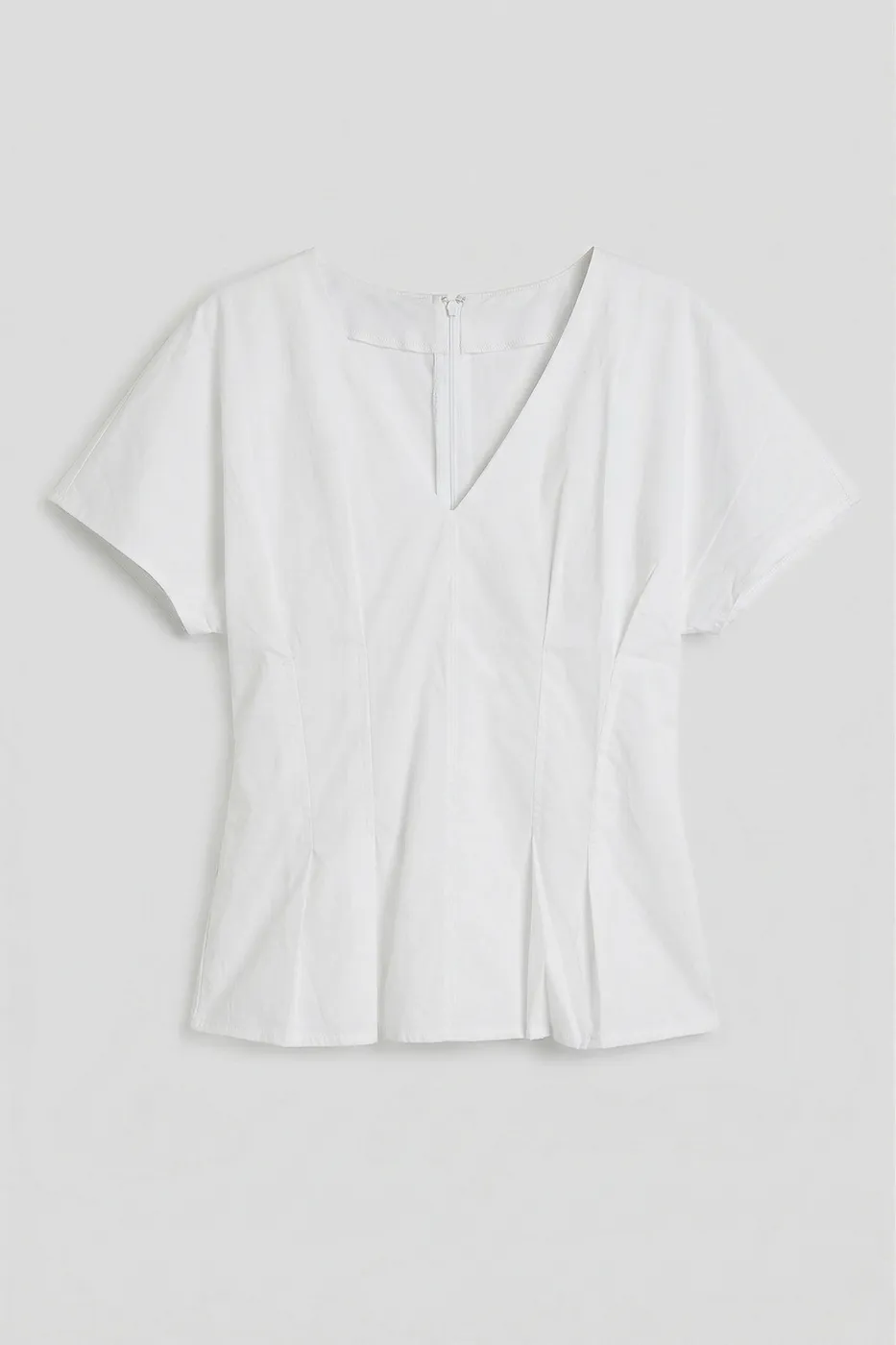 Bayan Beyaz V Yakalı Pileli Poplin Bluz