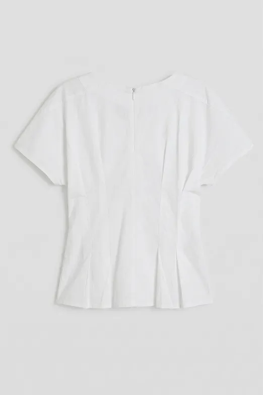Bayan Beyaz V Yakalı Pileli Poplin Bluz - BSL