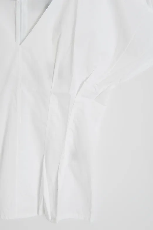 Bayan Beyaz V Yakalı Pileli Poplin Bluz - BSL