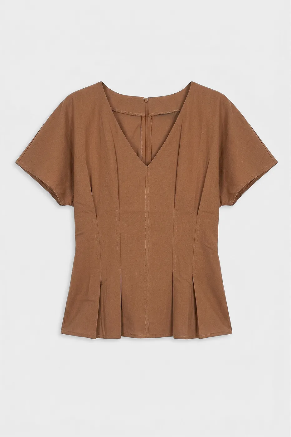 Bayan Tarçın V Yakalı Pileli Poplin Bluz