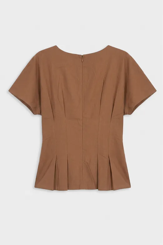 Bayan Tarçın V Yakalı Pileli Poplin Bluz - BSL