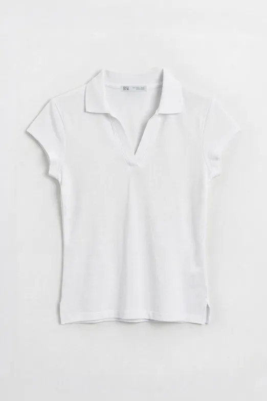 Bayan Beyaz Polo Yakalı Pike Tshirt - BSL