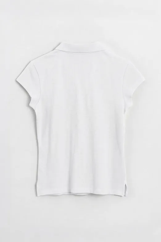 Bayan Beyaz Polo Yakalı Pike Tshirt - BSL