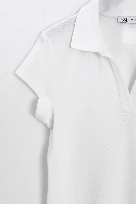 Bayan Beyaz Polo Yakalı Pike Tshirt - BSL