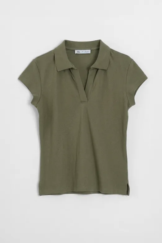 Bayan Haki Polo Yakalı Pike Tshirt - BSL