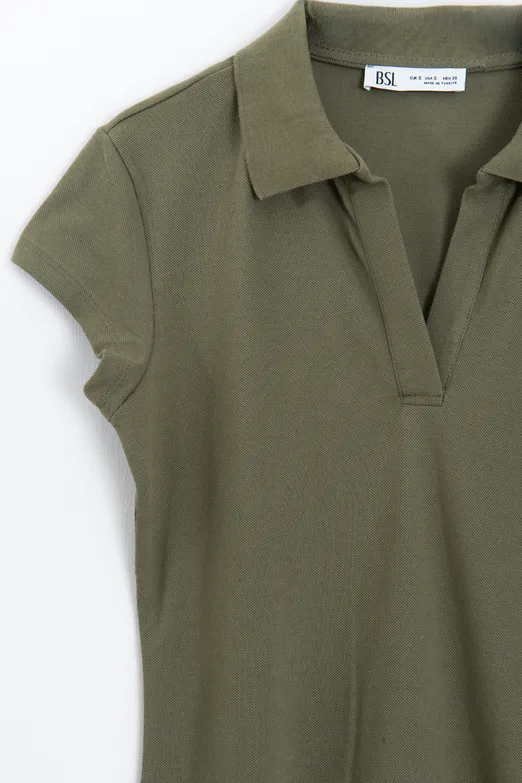 Bayan Haki Polo Yakalı Pike Tshirt - BSL