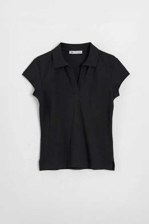 Bayan Siyah Polo Yakalı Pike Tshirt - BSL