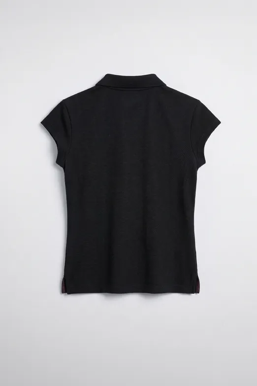 Bayan Siyah Polo Yakalı Pike Tshirt - BSL