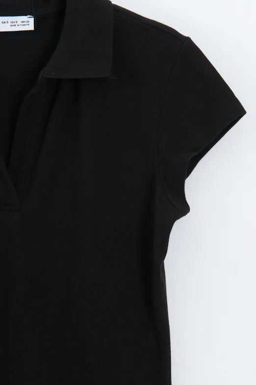 Bayan Siyah Polo Yakalı Pike Tshirt - BSL