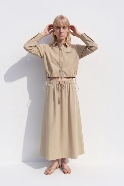 Bayan Taş Büzgülü Midi Etek - BSL